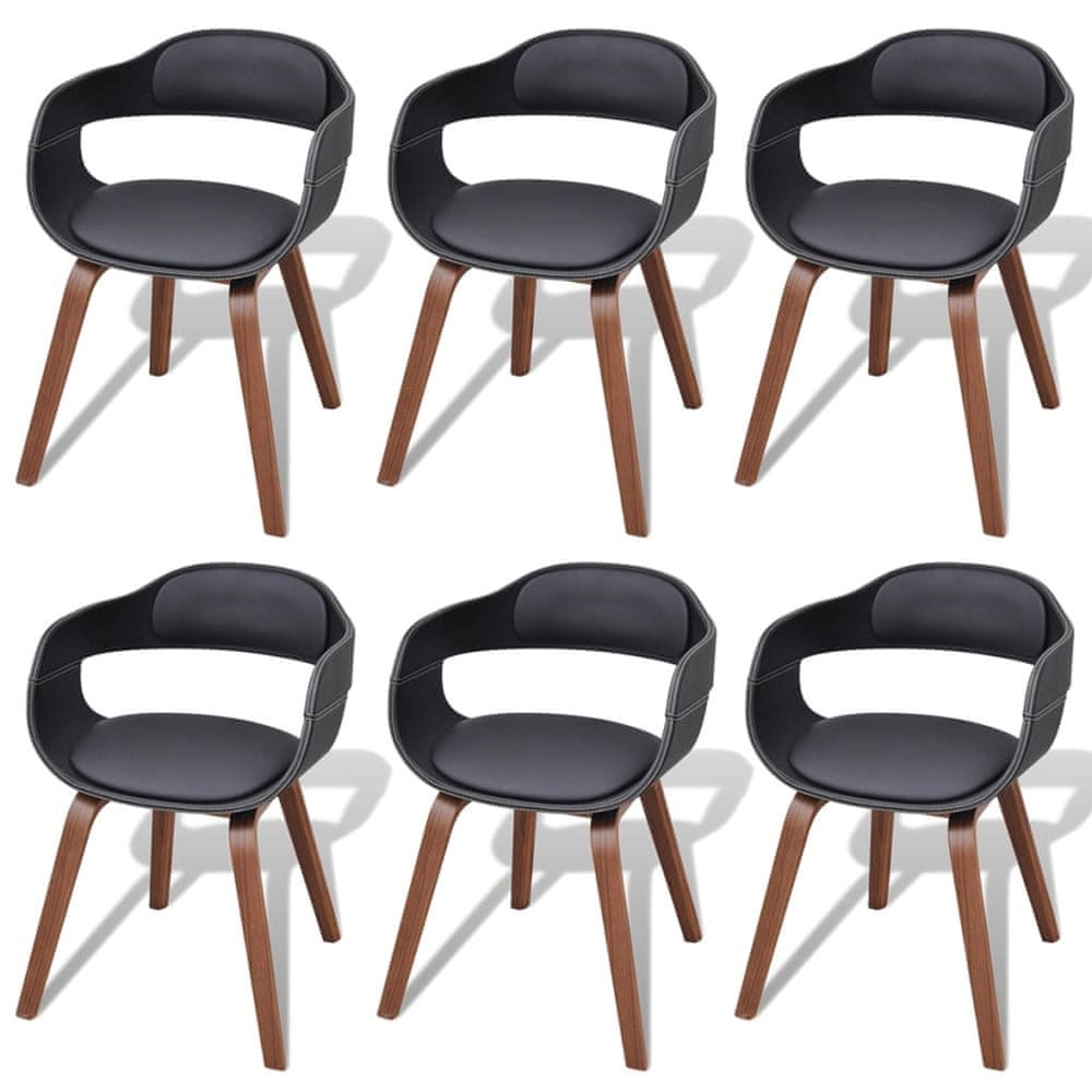 Vidaxl Jedálenské stoličky 6 ks, čierne, ohýbané drevo a umelá koža
